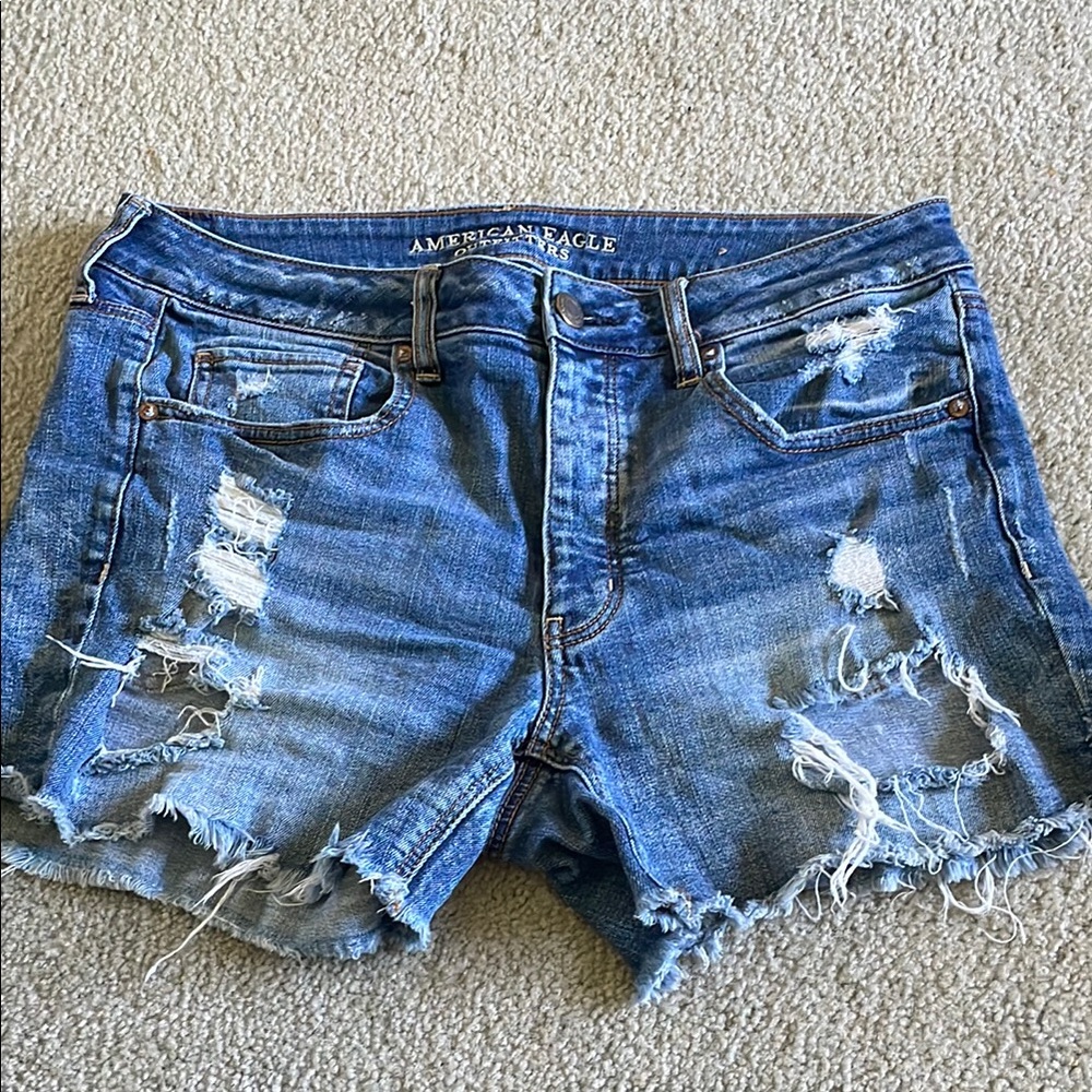 American Eagle Outfitters Blue Distressed Jean Shorts